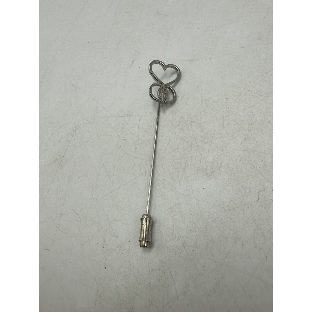 Vintage Silver Tone Double Heart Stick Pin Lapel Hat Accessory Romantic Jewelry